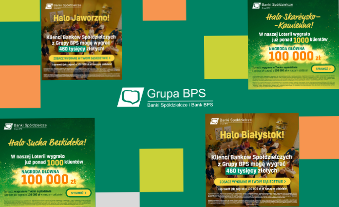 Na zdjęciu są przykladowe reklamy z kampanii banków spółdzielczych na facebooku