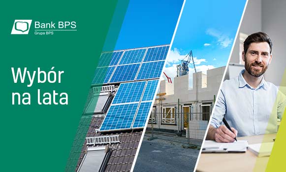 Na grafice są trzy zdjęcia: pierwsze to zdjęcie fotowoltaiki, drugie to zdjęcie budynku w trakcie budowy, trzecie to zdjęcie mężczyzny. Hasło na grafice to Wybór na lata.